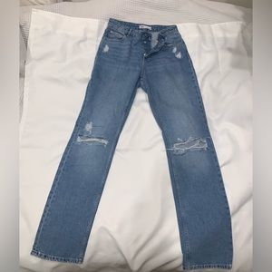 ZARA Straight Leg Ripped Knees Blue Jeans Size 8